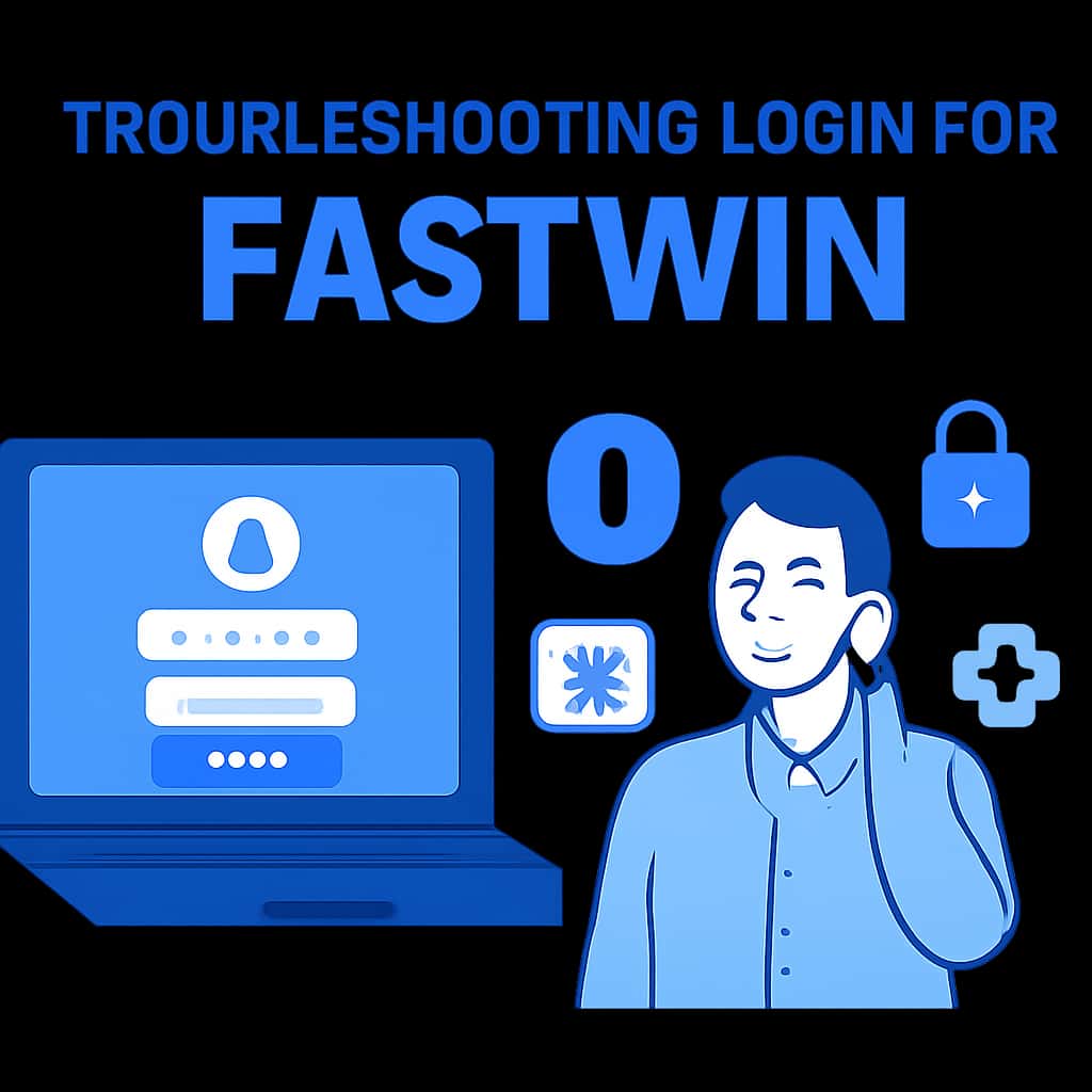An educational diagram outlining the troubleshooting process for Fastwin login.
