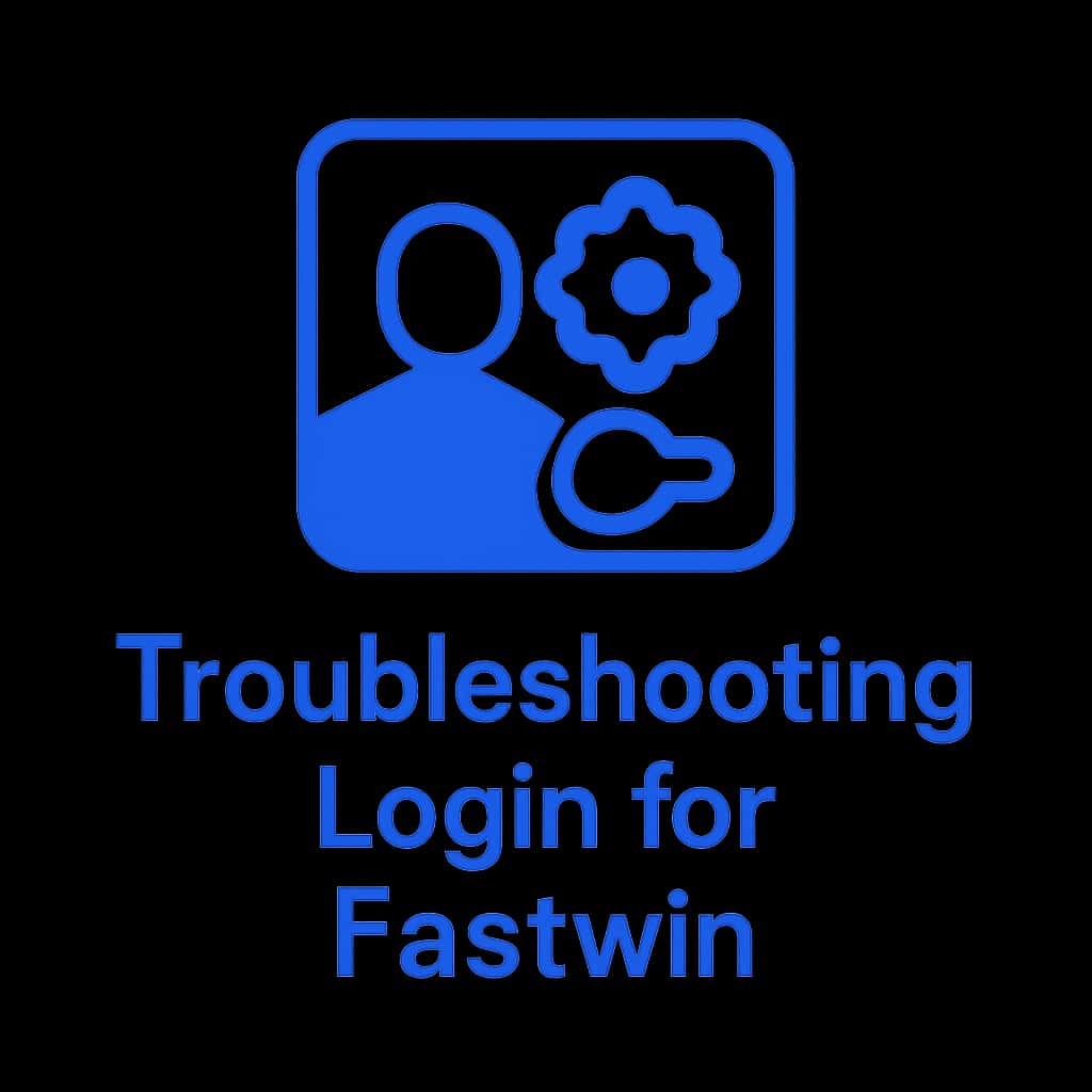 A badge illustrating the troubleshooting guide for Fastwin login issues.